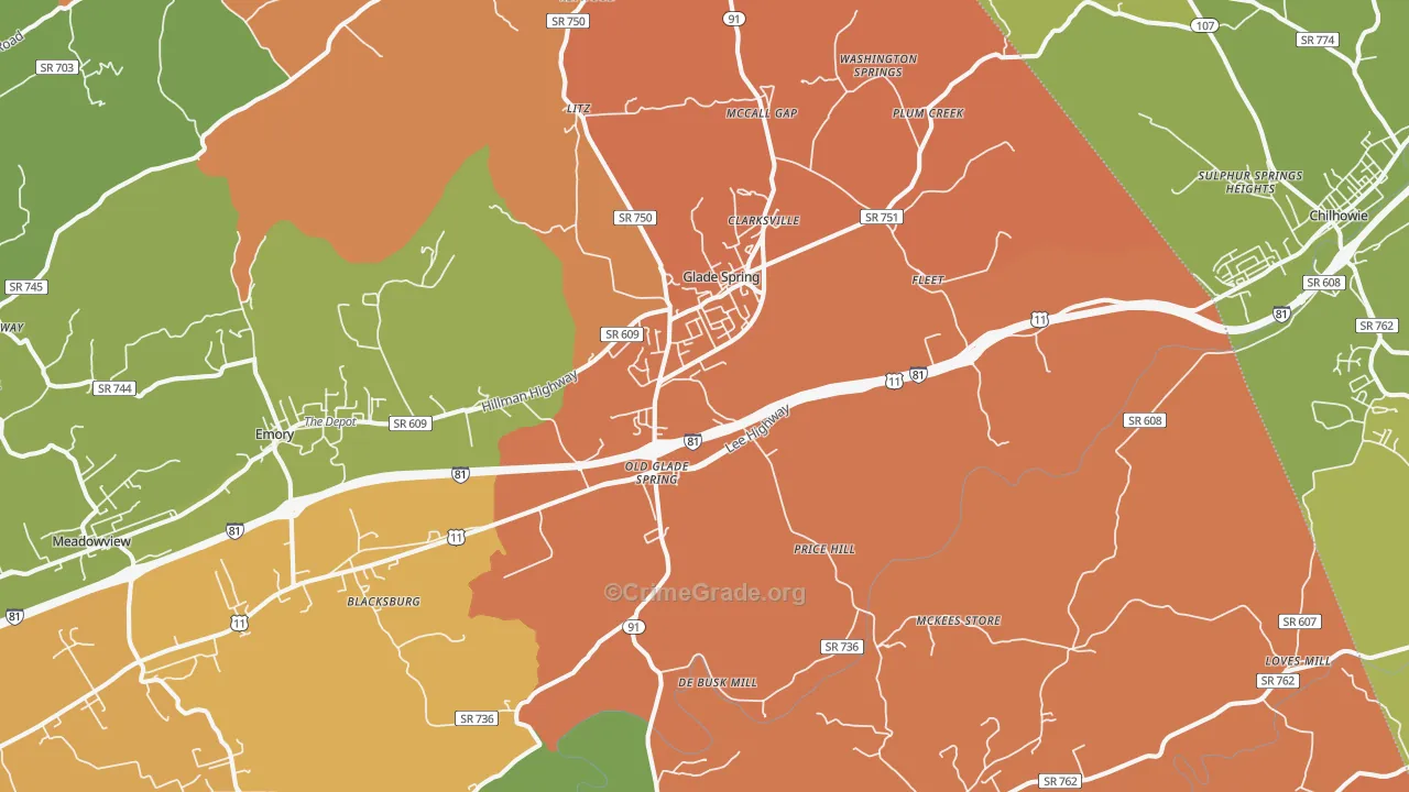 Glade Spring, VA Map of Robbery Rates