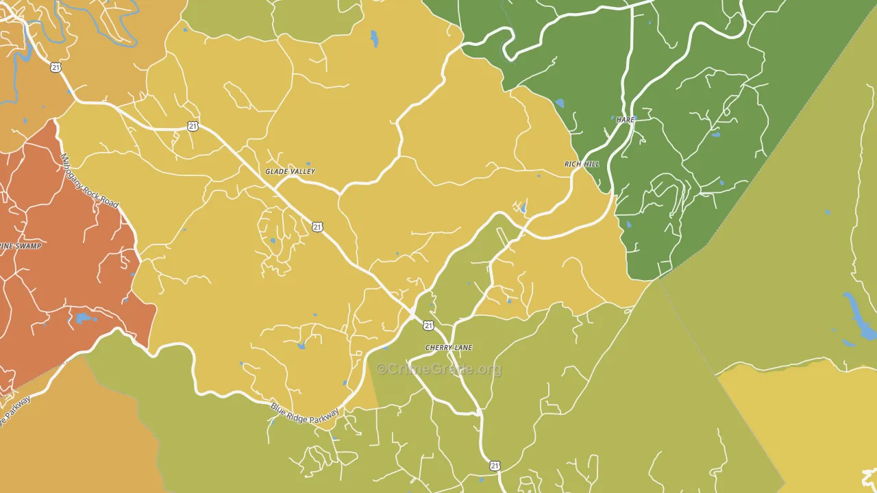 Glade Valley, NC Map of Robbery Rates