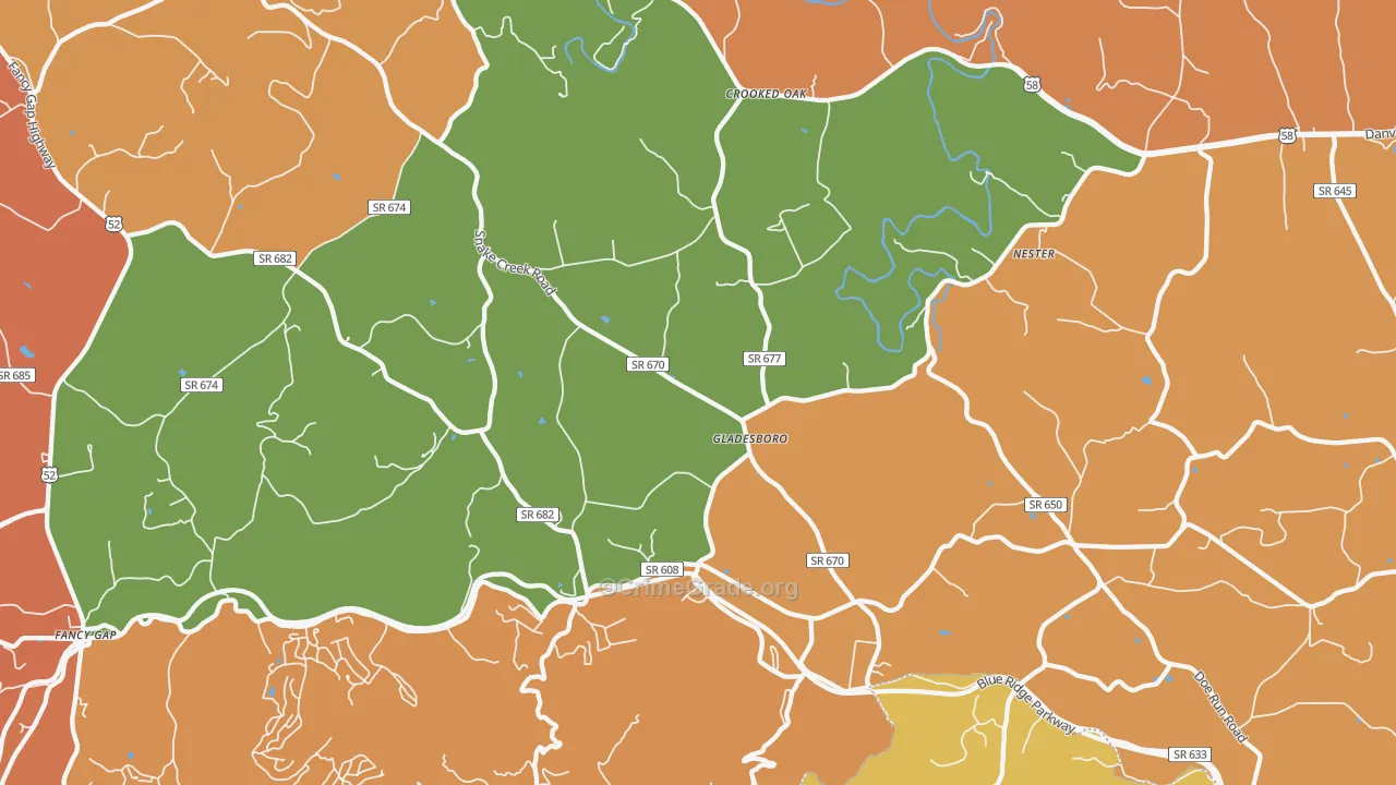 Gladesboro, VA Map of Robbery Rates