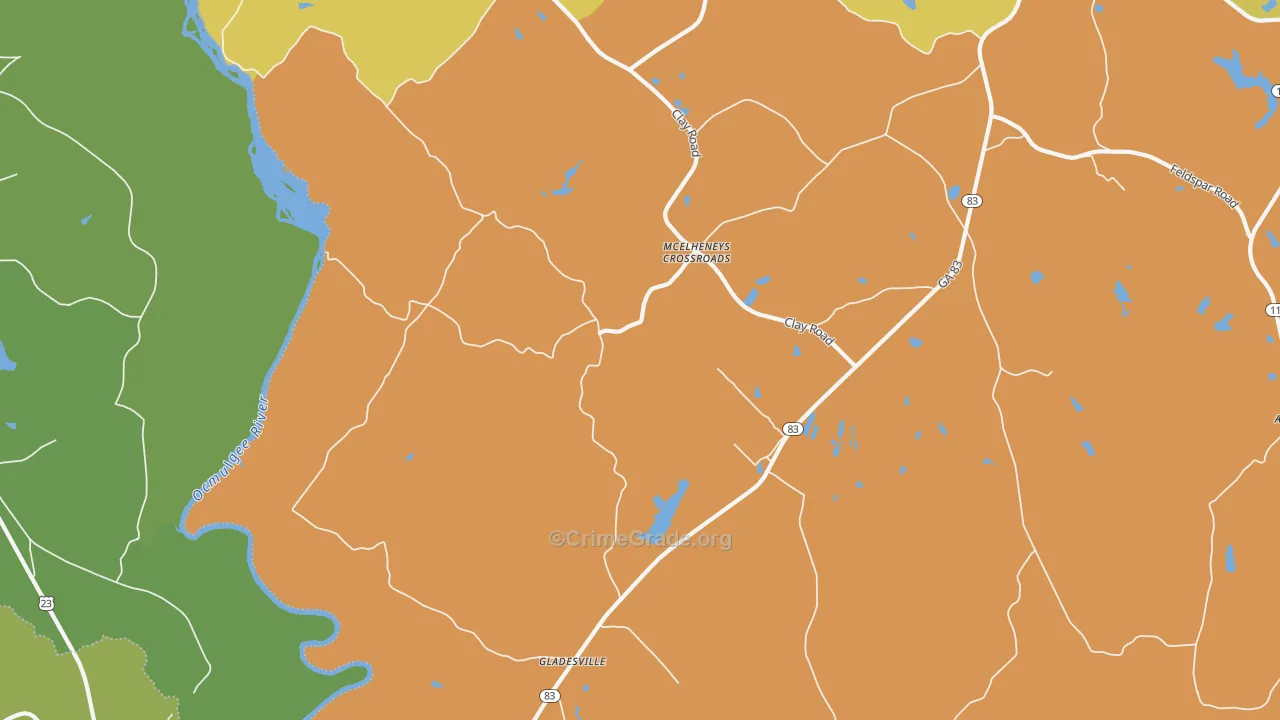 Gladesville, GA Map of Robbery Rates