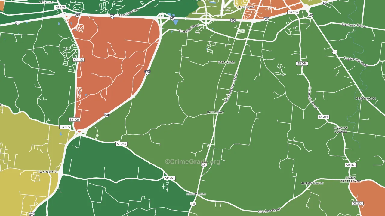 Gladeville, TN Map of Robbery Rates