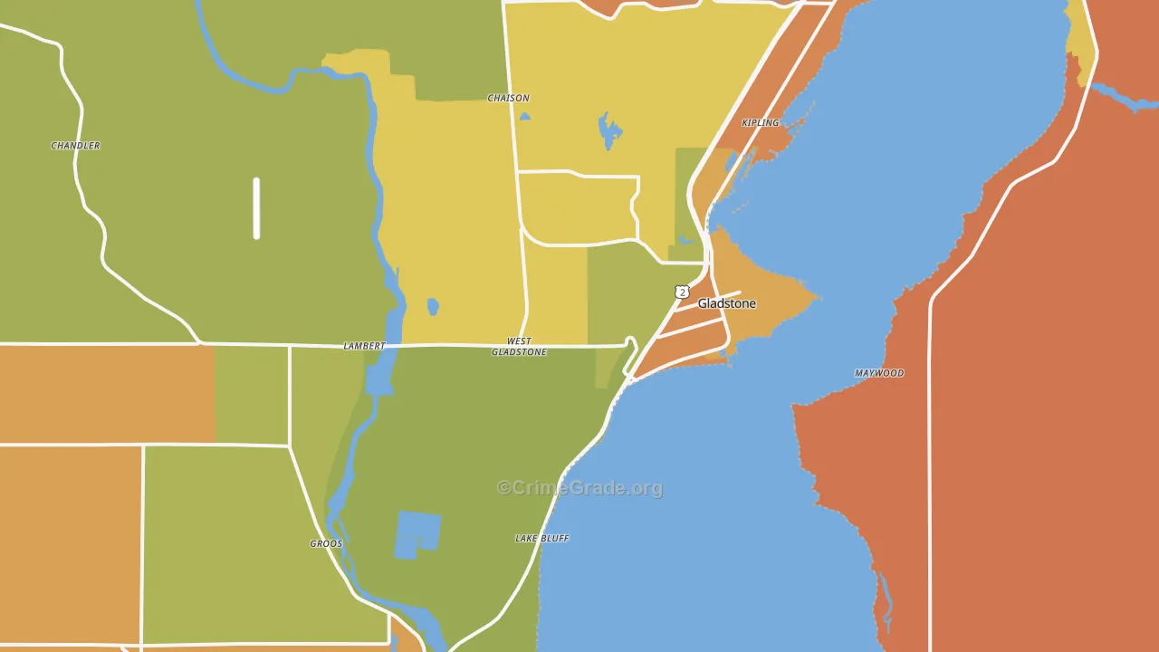 Gladstone, MI Map of Robbery Rates