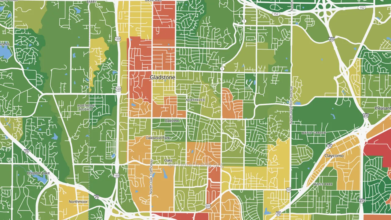 Gladstone, MO Map of Robbery Rates