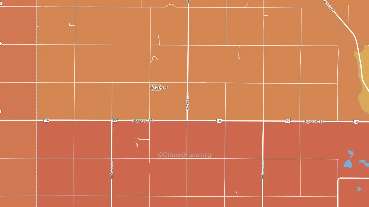 Gladstone, NE Map of Robbery Rates