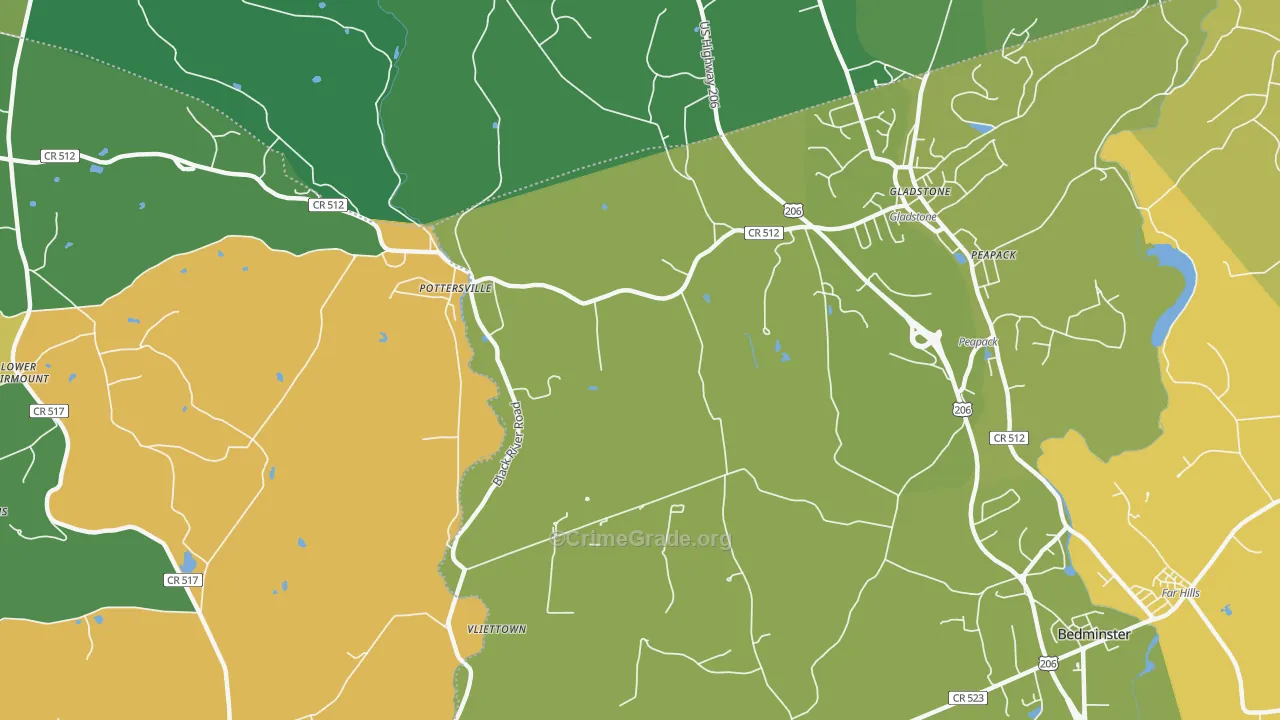 Gladstone, NJ Map of Robbery Rates