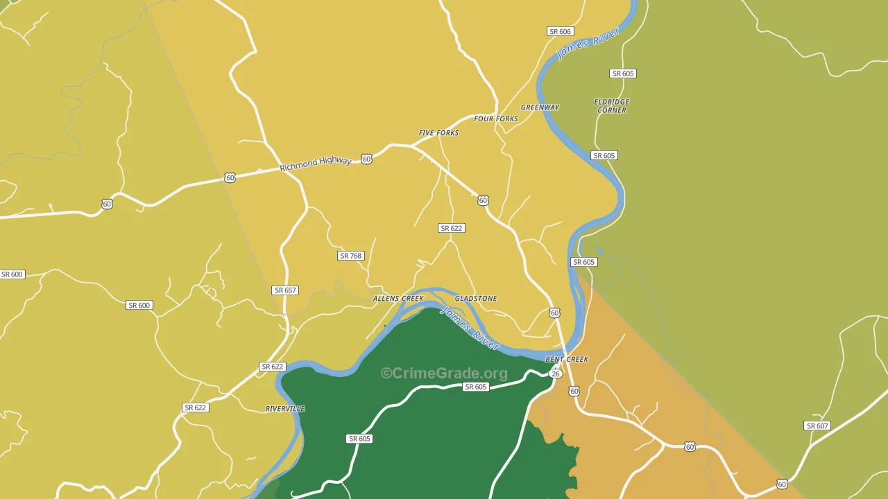 Gladstone, VA Map of Robbery Rates