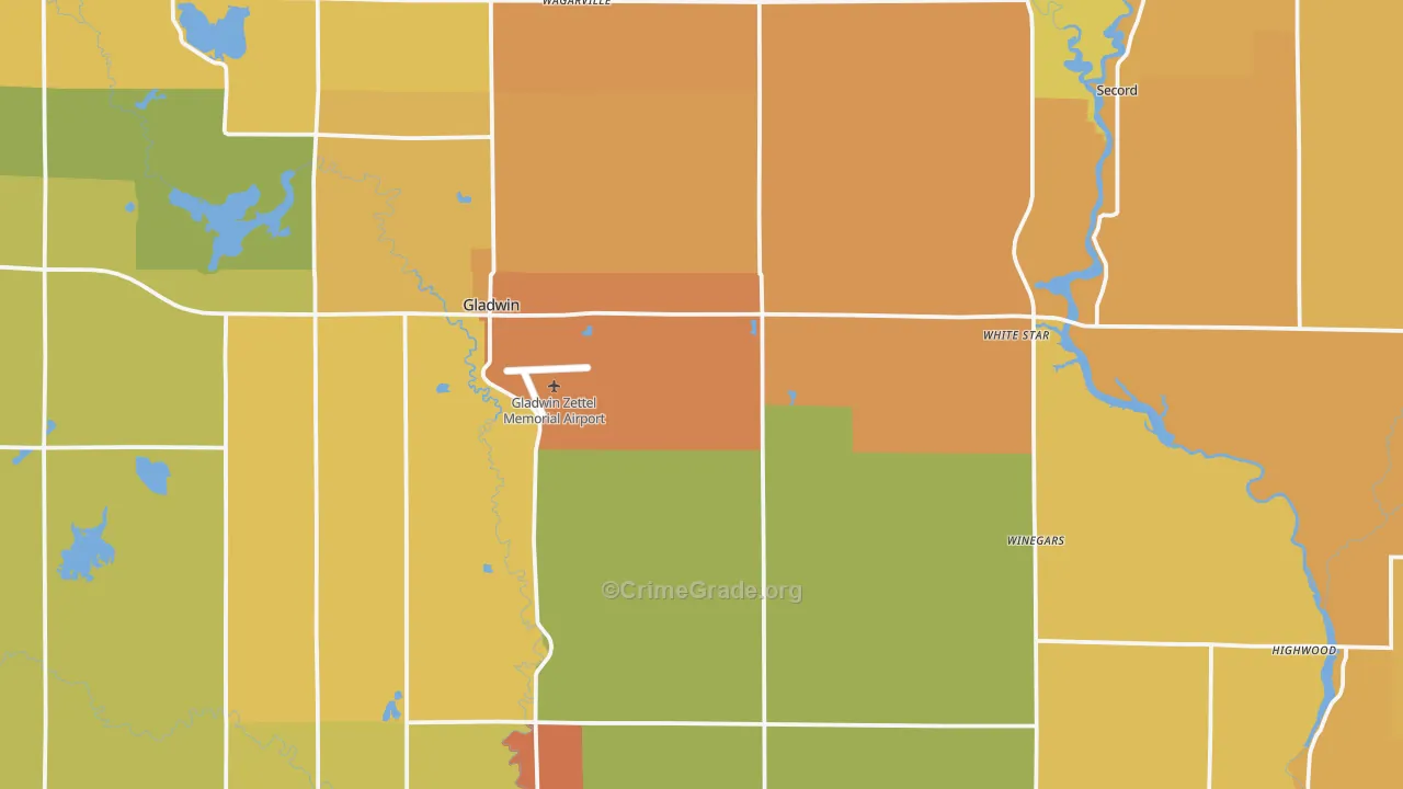 Gladwin County, MI Map of Robbery Rates