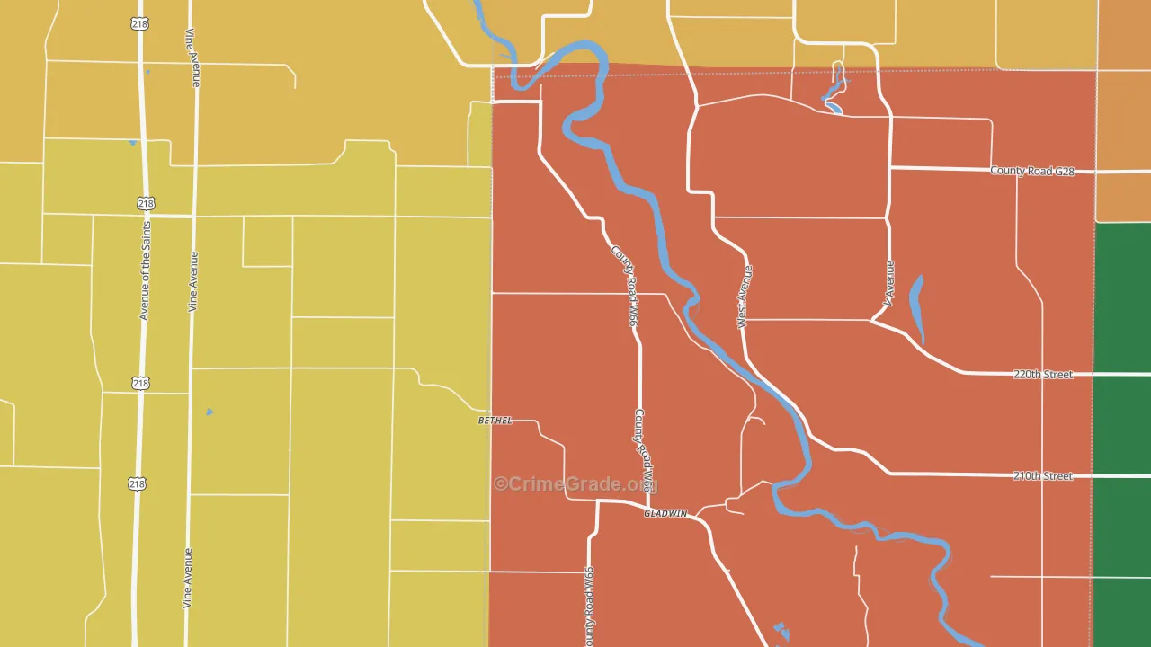 Gladwin, IA Map of Robbery Rates