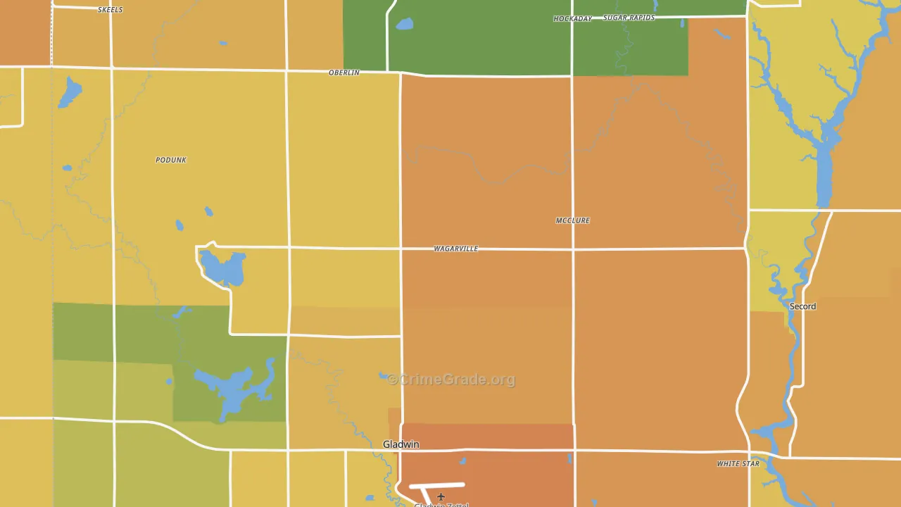 Gladwin, MI Map of Robbery Rates