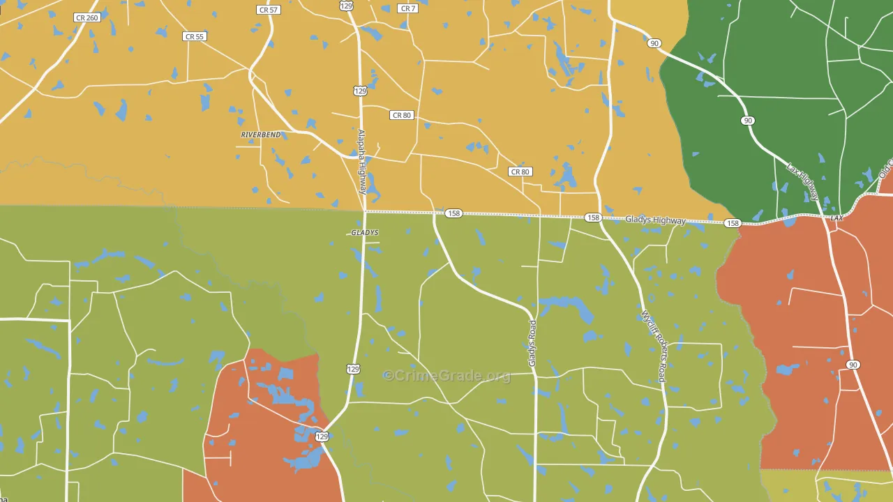 Gladys, GA Map of Robbery Rates