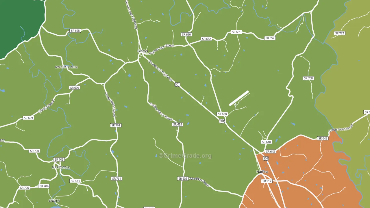 Gladys, VA Map of Robbery Rates