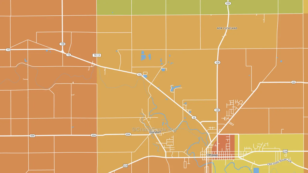 Glandorf, OH Map of Robbery Rates