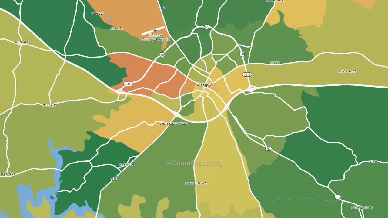 Glasgow, KY Map of Robbery Rates