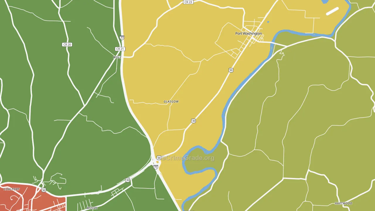 Glasgow, OH Map of Robbery Rates