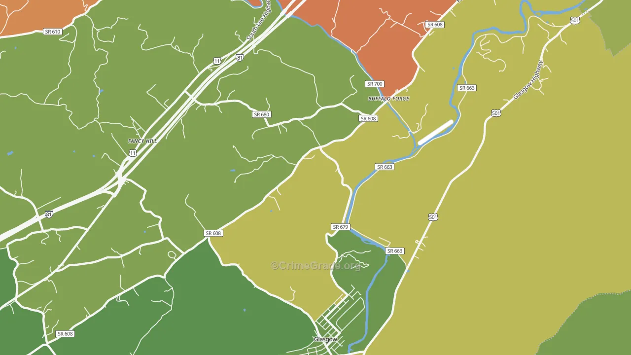 Glasgow, VA Map of Robbery Rates