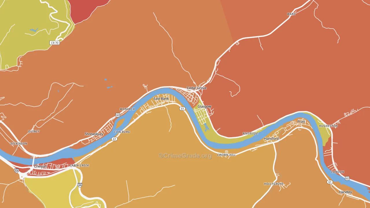 Glasgow, WV Map of Robbery Rates