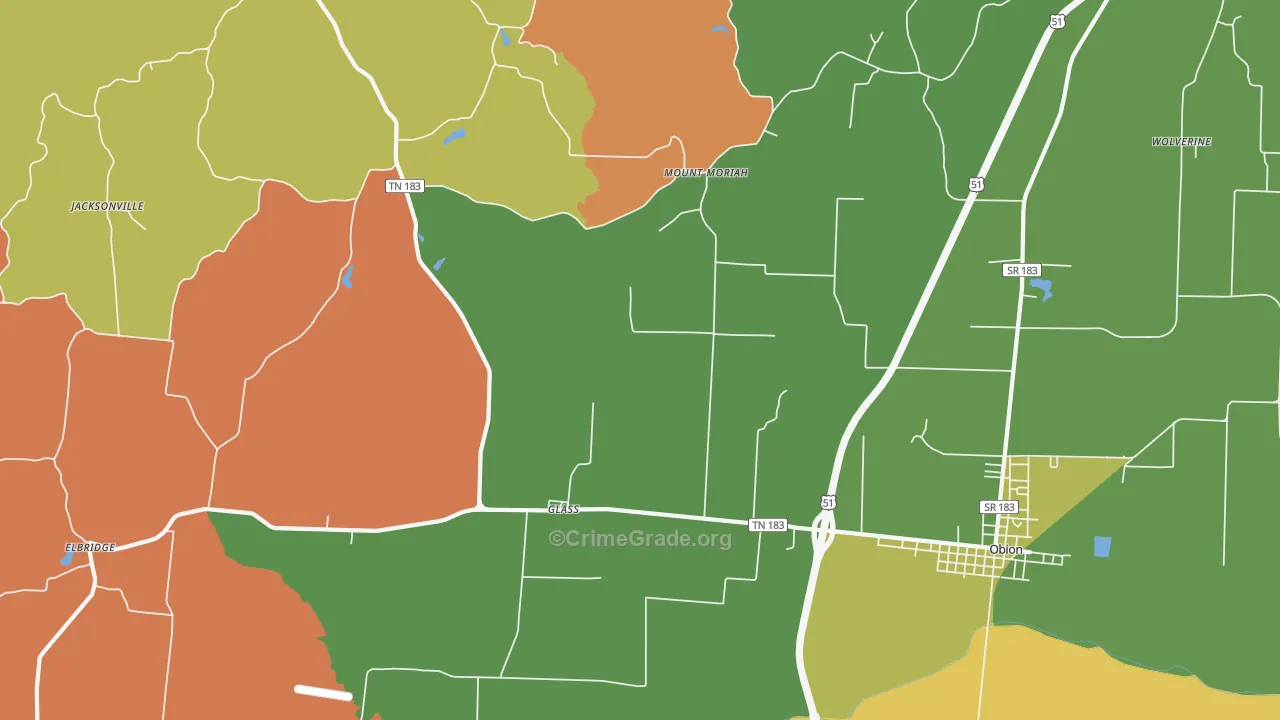 Glass, TN Map of Robbery Rates