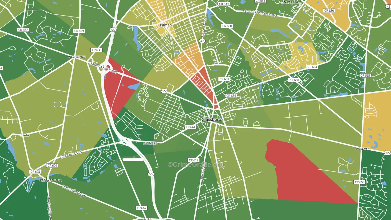 Glassboro, NJ Map of Robbery Rates