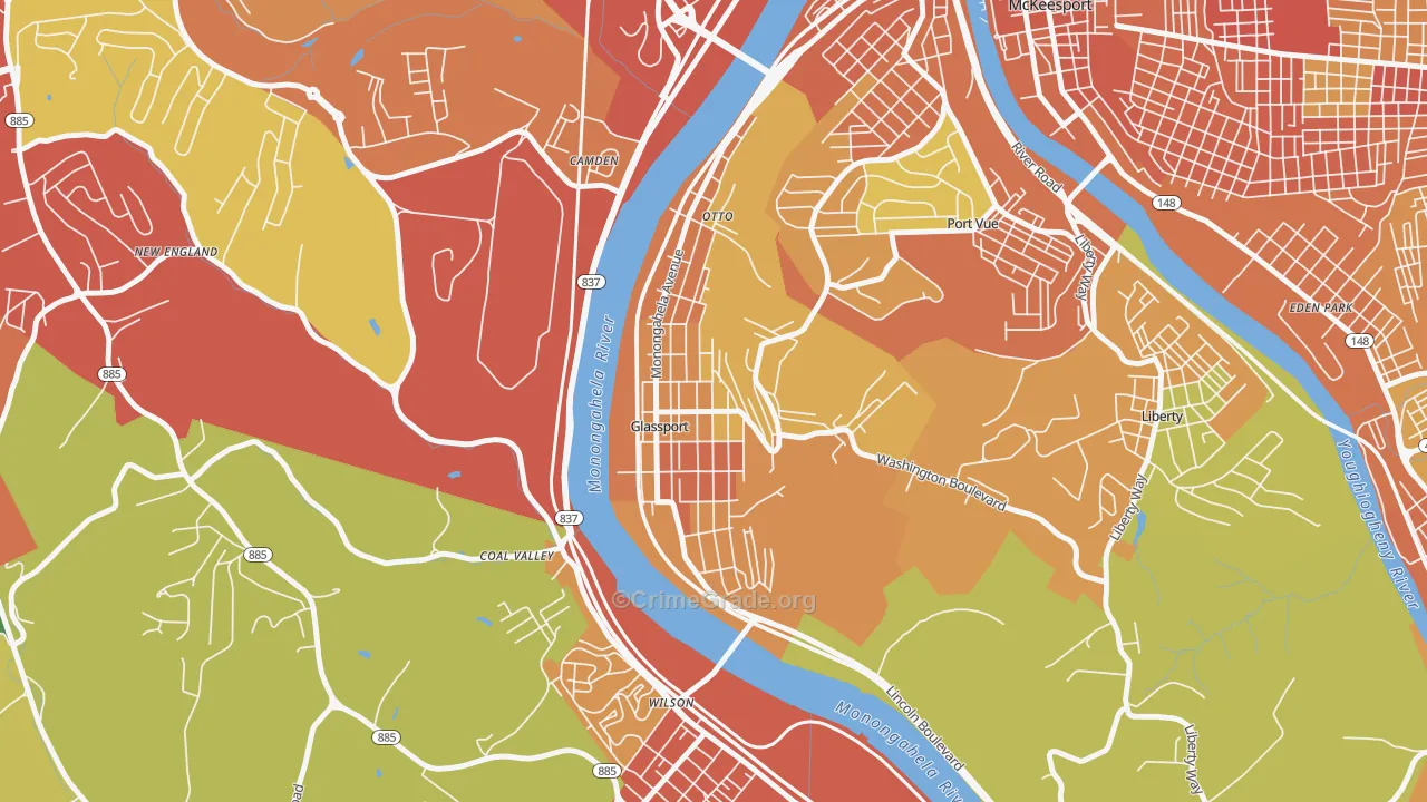 Glassport, PA Map of Robbery Rates