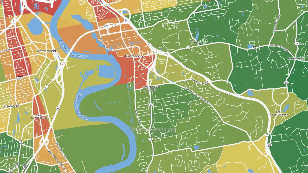 Glastonbury Center, CT Map of Robbery Rates