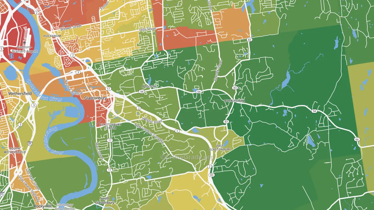 Glastonbury, CT Map of Robbery Rates