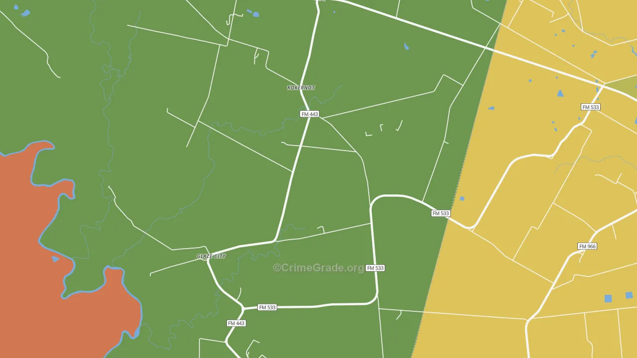Glaze City, TX Map of Robbery Rates