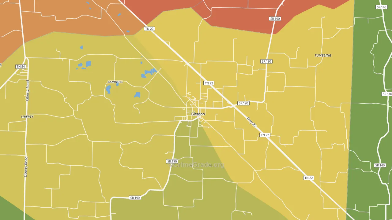 Gleason, TN Map of Robbery Rates