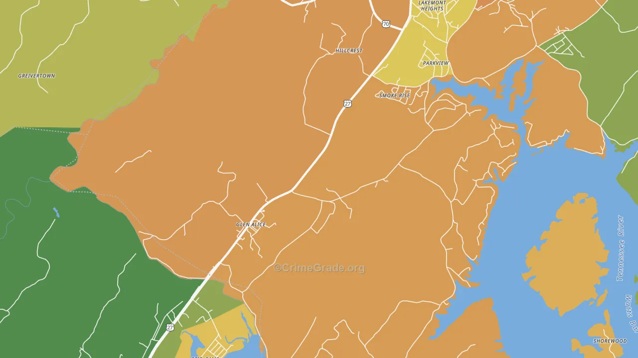 Glen Alice, TN Map of Robbery Rates