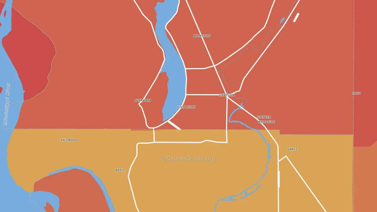 Glen Allan, MS Map of Robbery Rates
