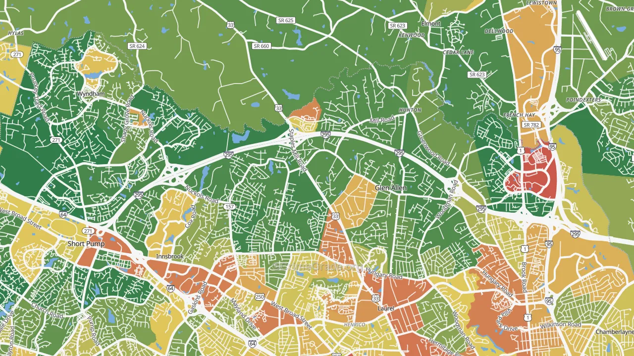Glen Allen, VA Map of Robbery Rates