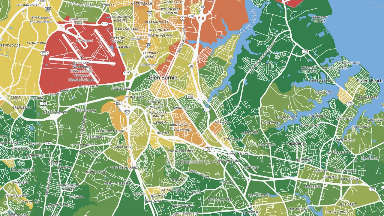 Glen Burnie, MD Map of Robbery Rates