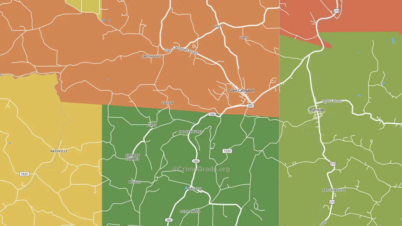 Glen Campbell, PA Map of Robbery Rates
