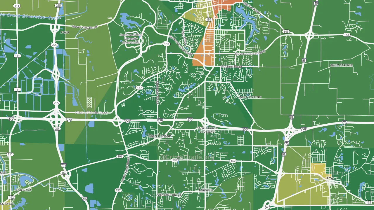 Glen Carbon, IL Map of Robbery Rates