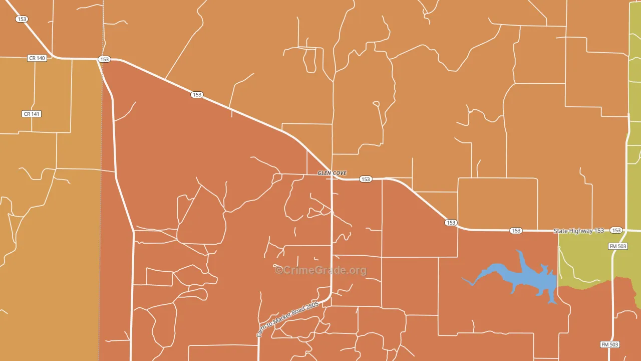 Glen Cove, TX Map of Robbery Rates