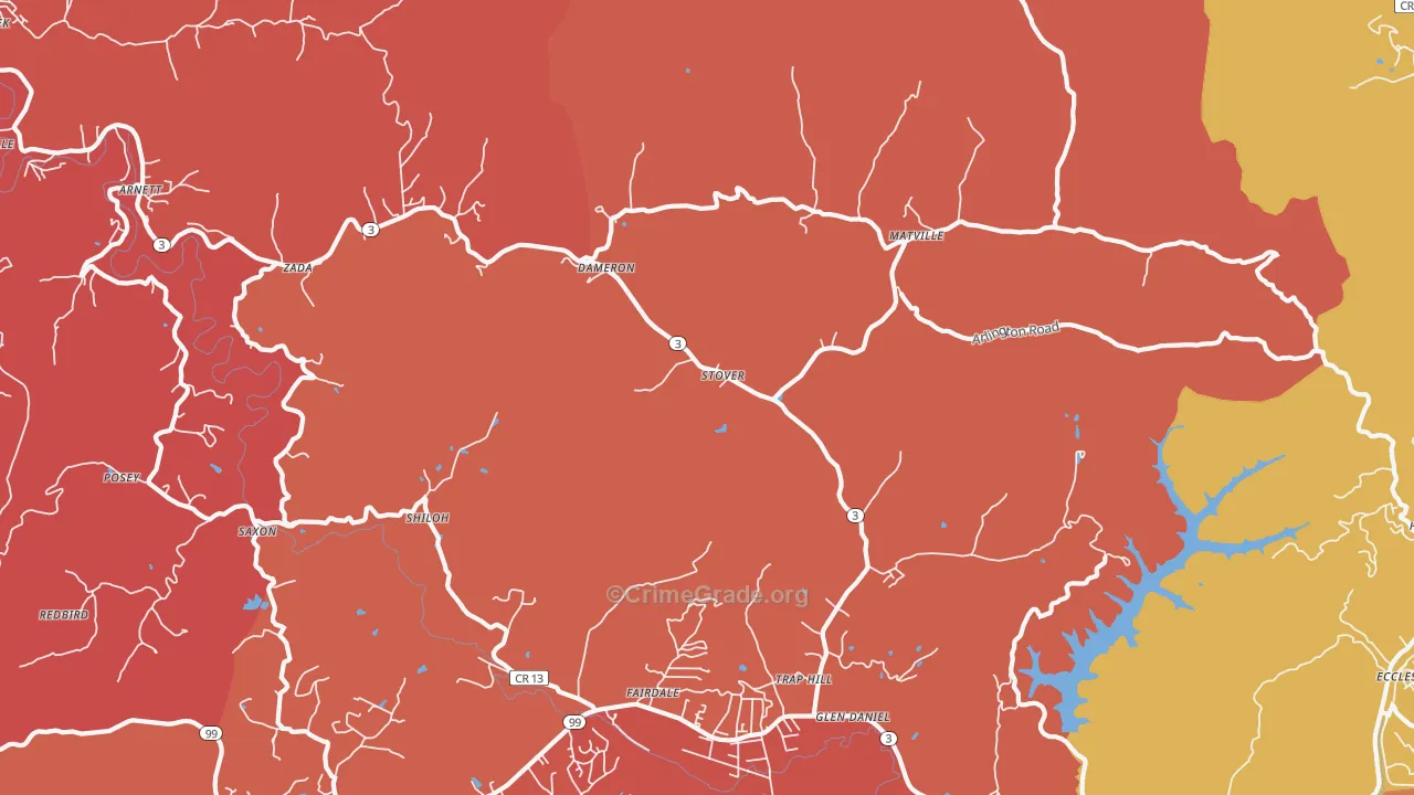 Glen Daniel, WV Map of Robbery Rates