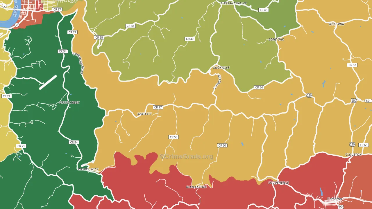 Glen Easton, WV Map of Robbery Rates