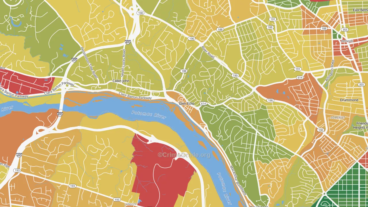 Glen Echo, MD Map of Robbery Rates