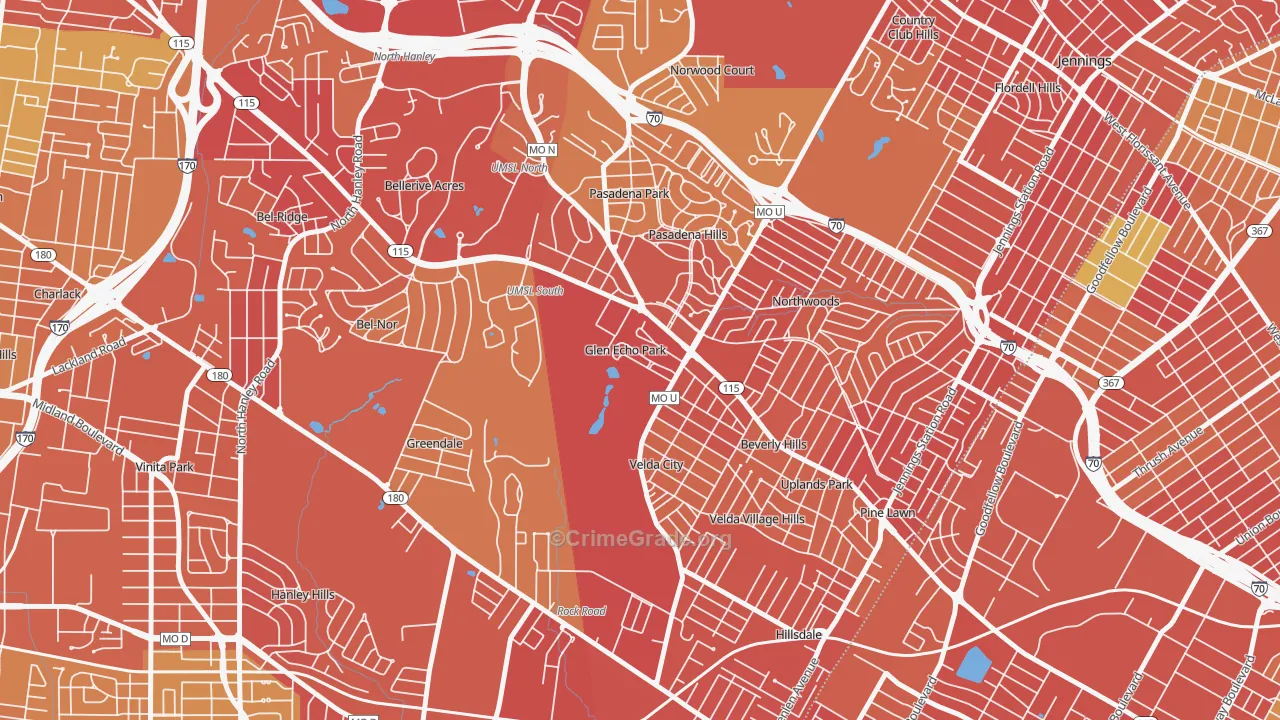 Glen Echo Park, MO Map of Robbery Rates