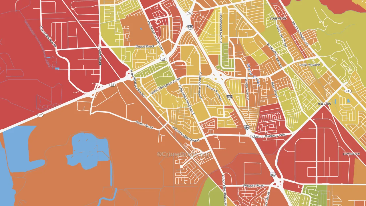 Glen Eden, Hayward, CA Map of Robbery Rates