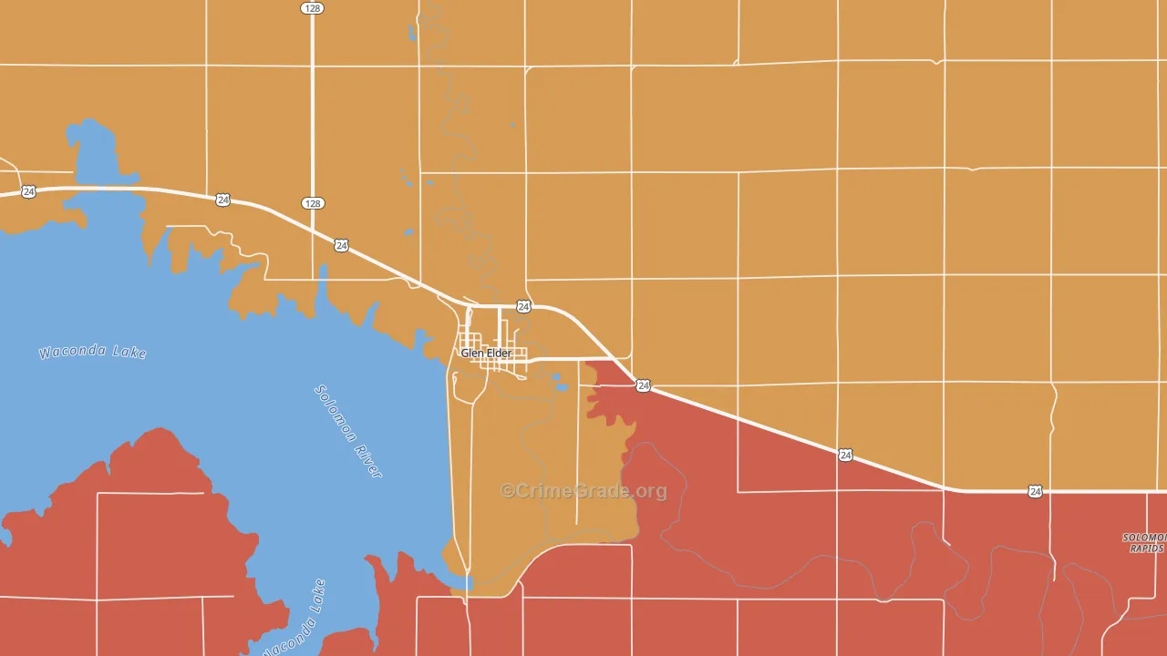 Glen Elder, KS Map of Robbery Rates