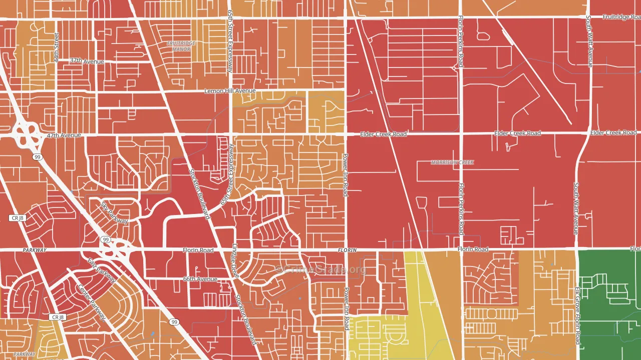 Glen Elder, Sacramento, CA Map of Robbery Rates