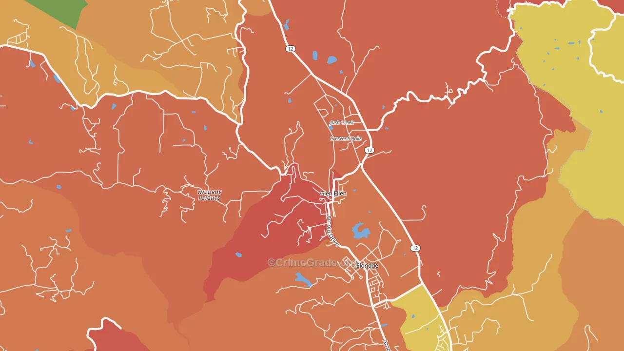 Glen Ellen, CA Map of Robbery Rates