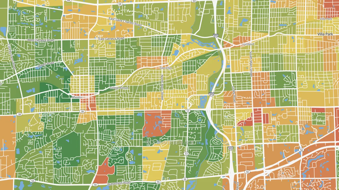Glen Ellyn, IL Map of Robbery Rates