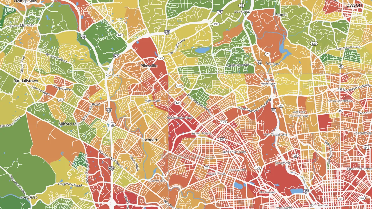 Glen-Fallstaff, Baltimore, MD Map of Robbery Rates