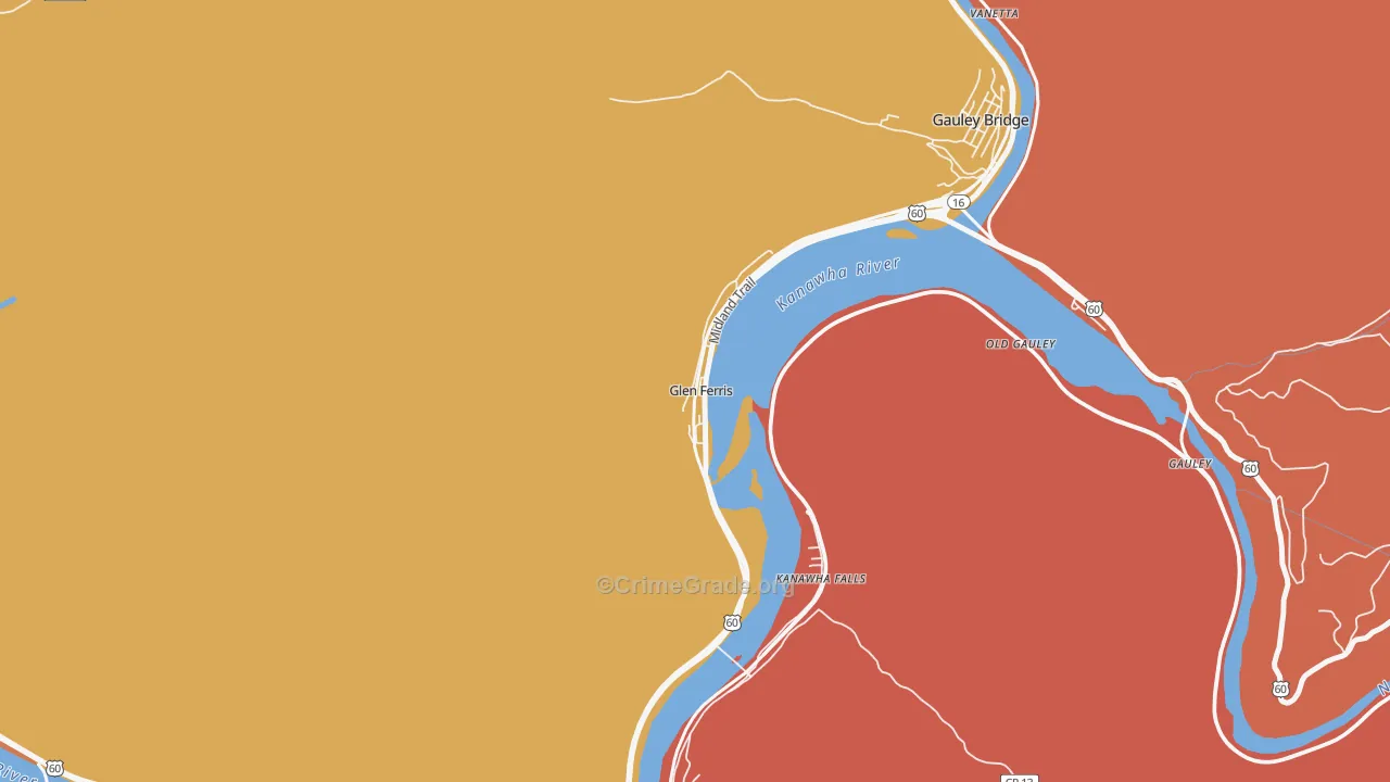 Glen Ferris, WV Map of Robbery Rates