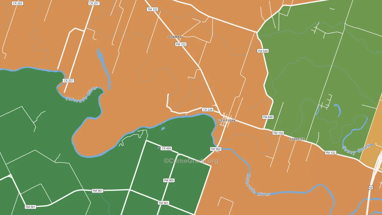 Glen Flora, TX Map of Robbery Rates