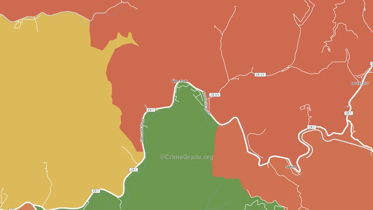 Glen Fork, WV Map of Robbery Rates