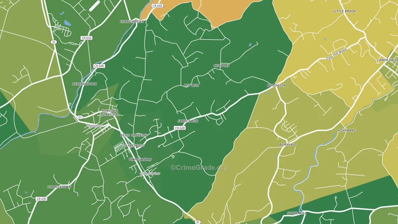 Glen Gardner, NJ Map of Robbery Rates