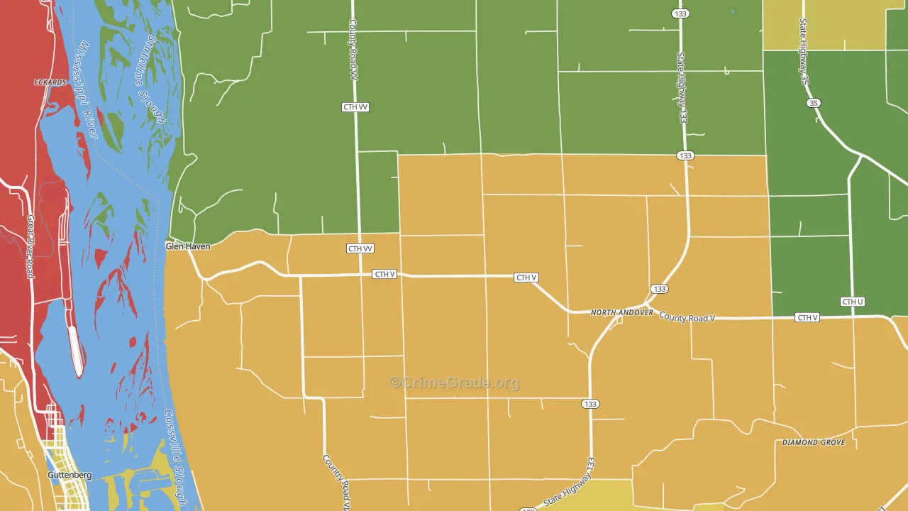 Glen Haven, WI Map of Robbery Rates