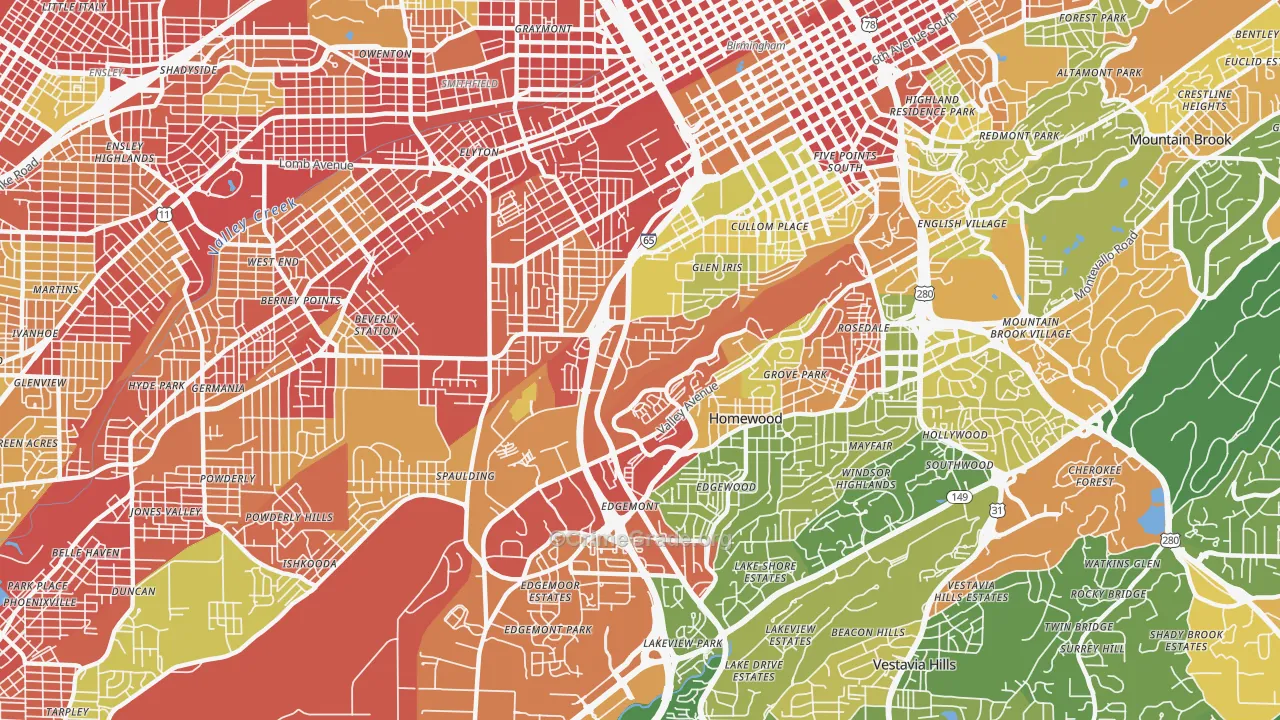 Glen Iris, Birmingham, AL Map of Robbery Rates